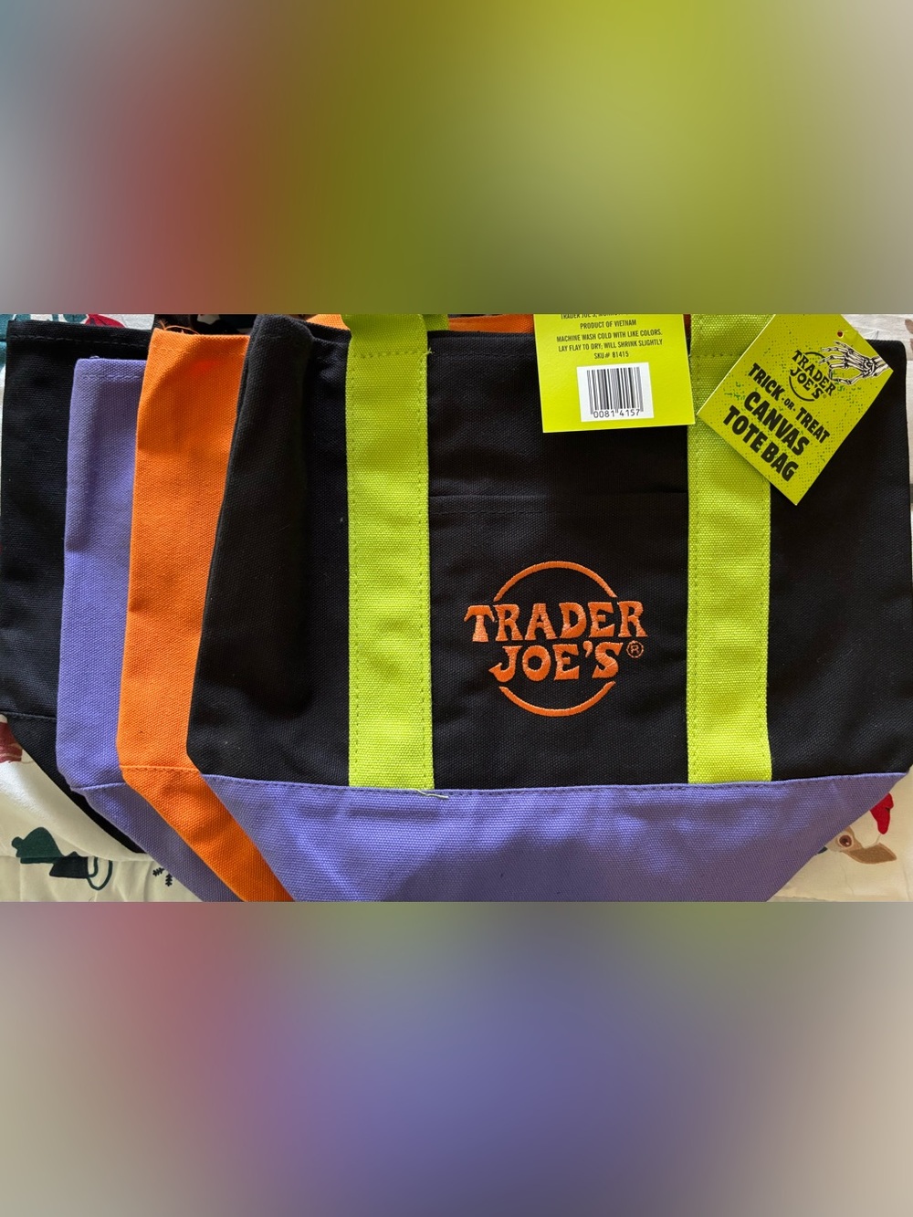 Set of 4 Trader Joe's Trick or Treat Tote Bags